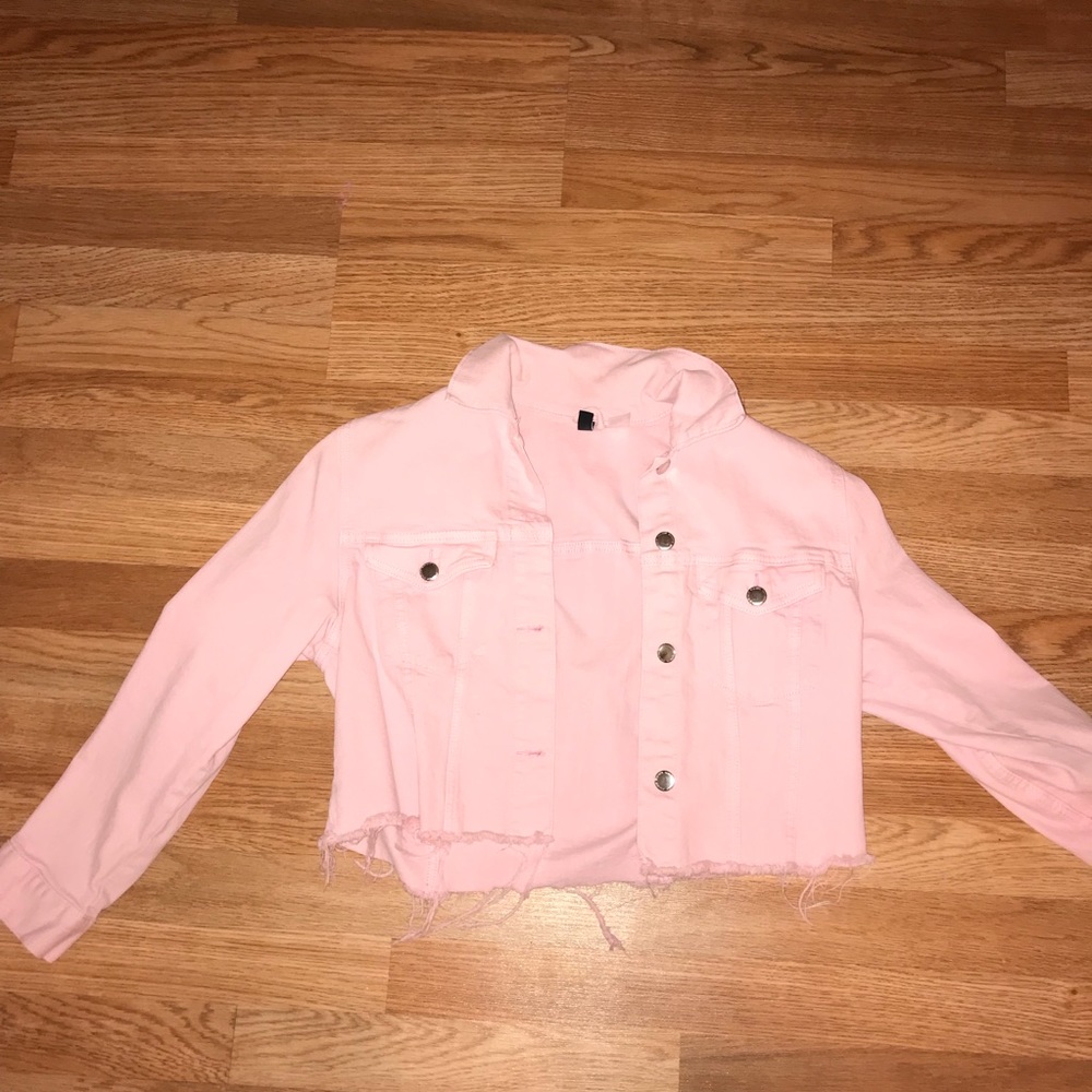 hot pink cropped denim jacket